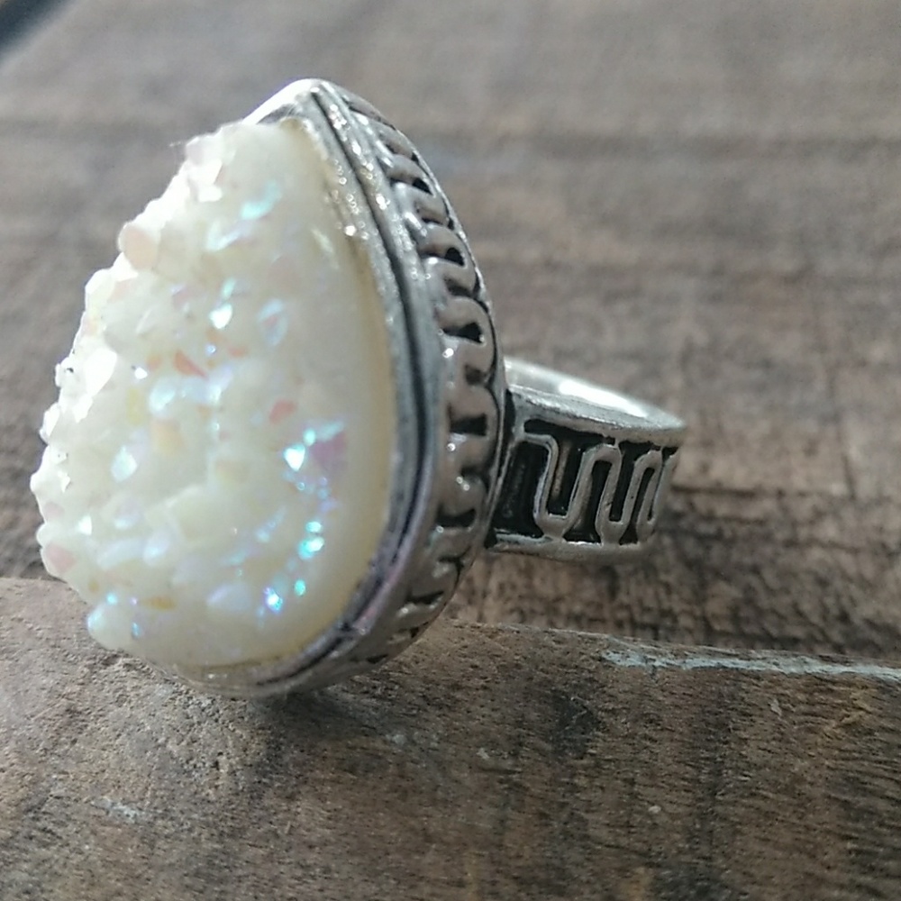 Titanium white druzy ring